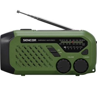 Sencor SRD 1000SCL GR Radio FM Ładowanie ręczne słoneczne USB Latarka LED Zielony