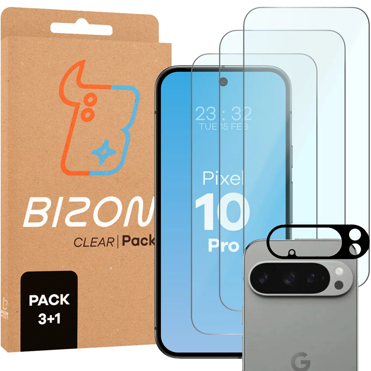 Zestaw ochronny Bizon 3x Szkło hartowane + szybka na aparat Google Pixel 10 Pro