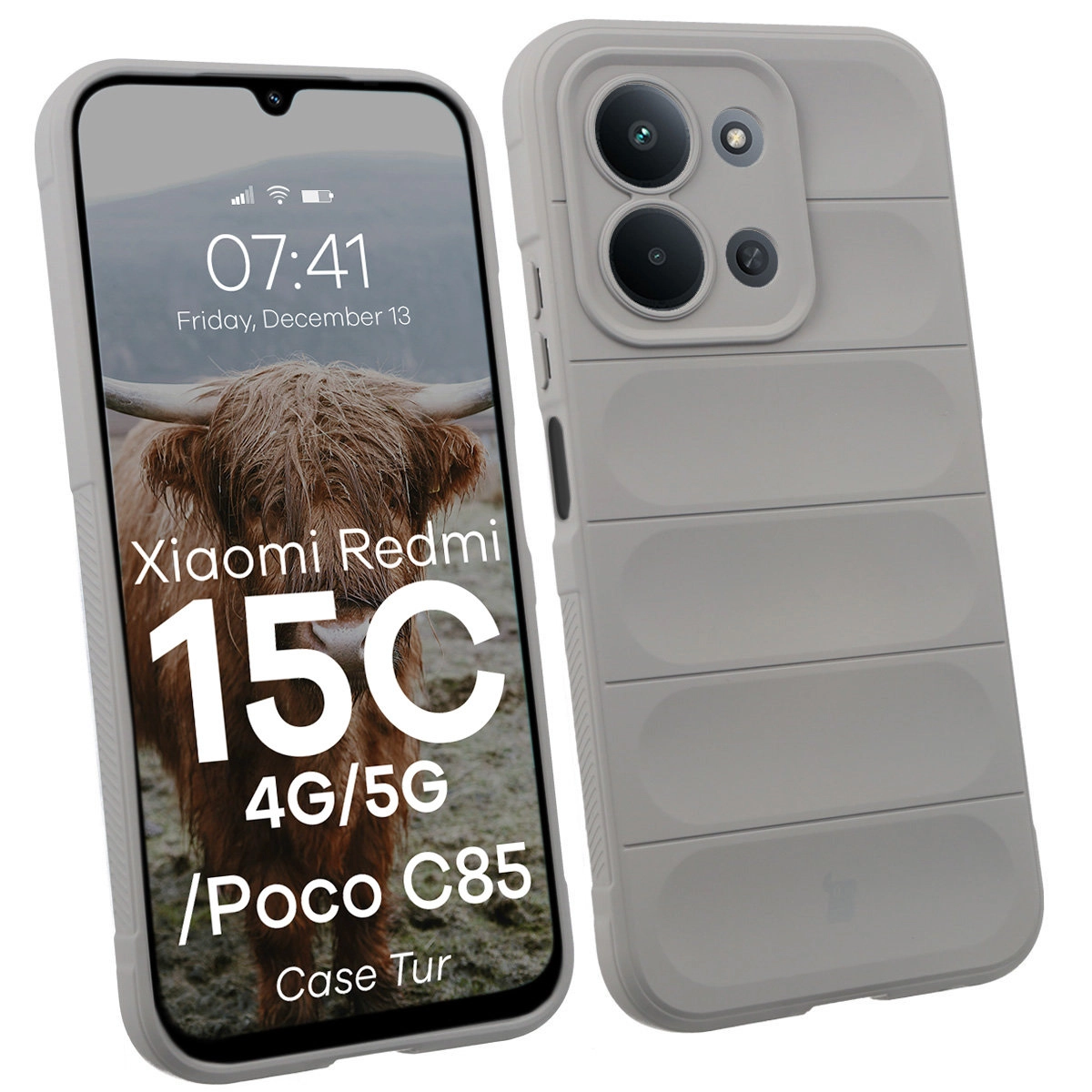 Etui Bizon Pancerne Tur do Xiaomi Redmi 15C 4G / 5G / POCO C85 4G Szary