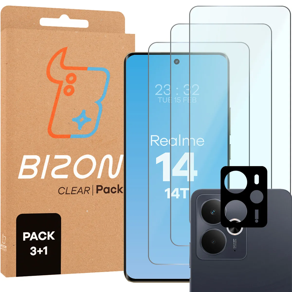 Zestaw ochronny Bizon 3x Szkło hartowane + szybka na aparat Realme 14 5G / Realme 14T 5G