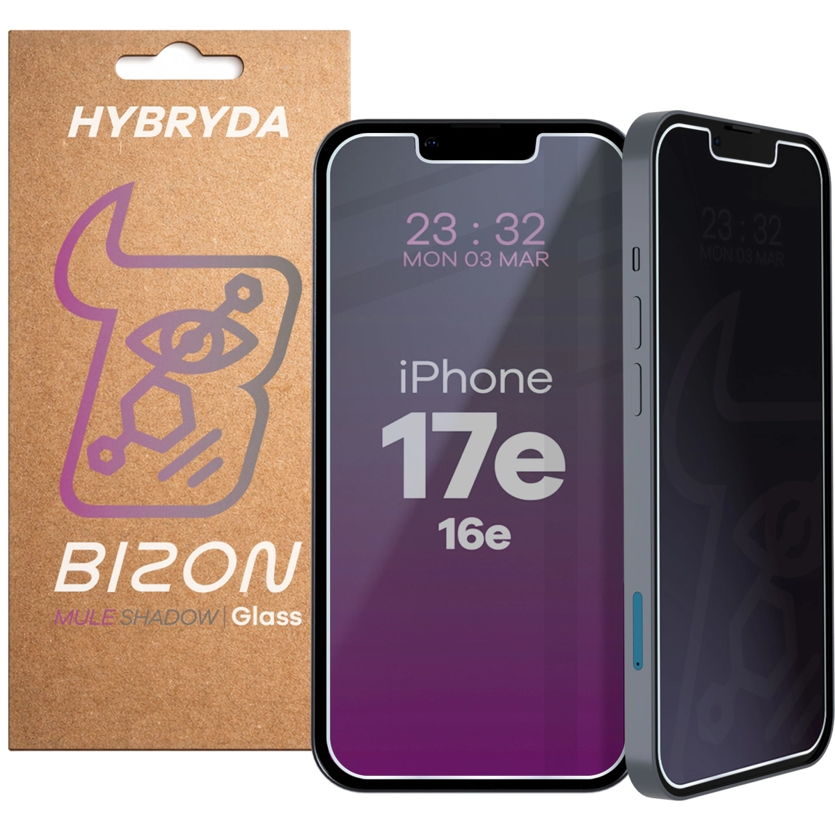 Szkło hybrydowe Bizon Prywatyzujące Mule Shadow do iPhone 16e/17e