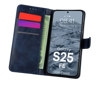 Etui Bizon z klapką Pocket do Samsung Galaxy S25 FE Niebieski