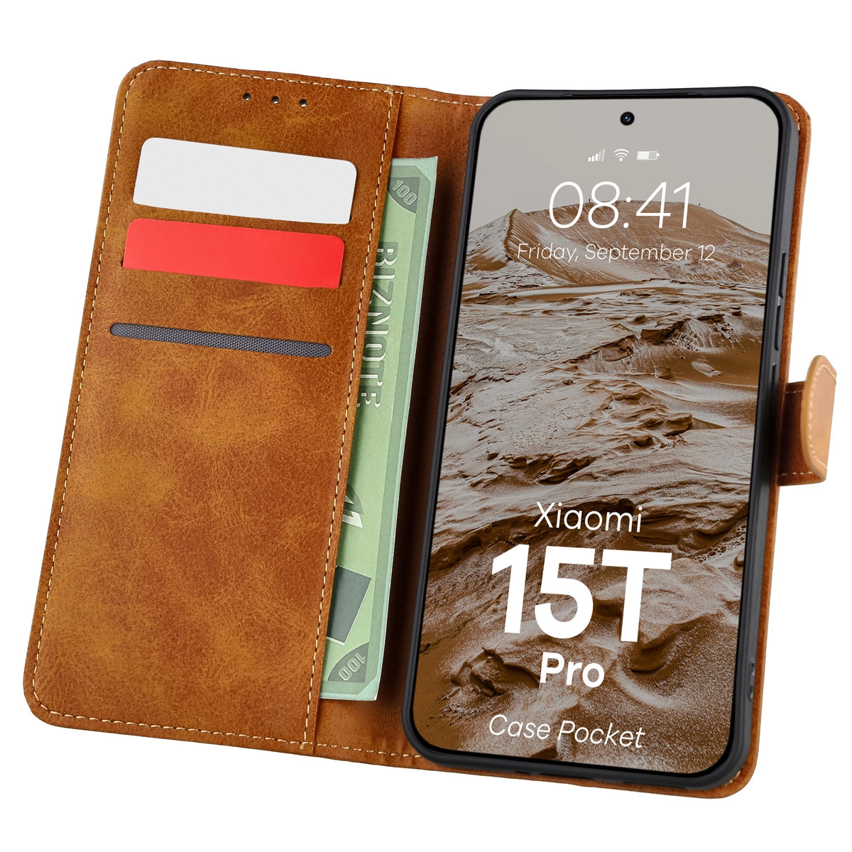 Etui Bizon z klapką Pocket do Xiaomi 15T Pro Brązowy