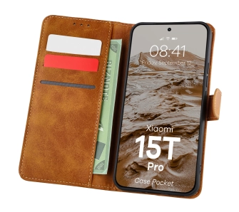 Etui Bizon z klapką Pocket do Xiaomi 15T Pro Brązowy
