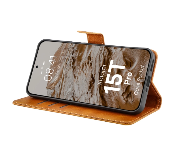 Bizon z klapką Pocket do Xiaomi 15T Pro Brązowy
