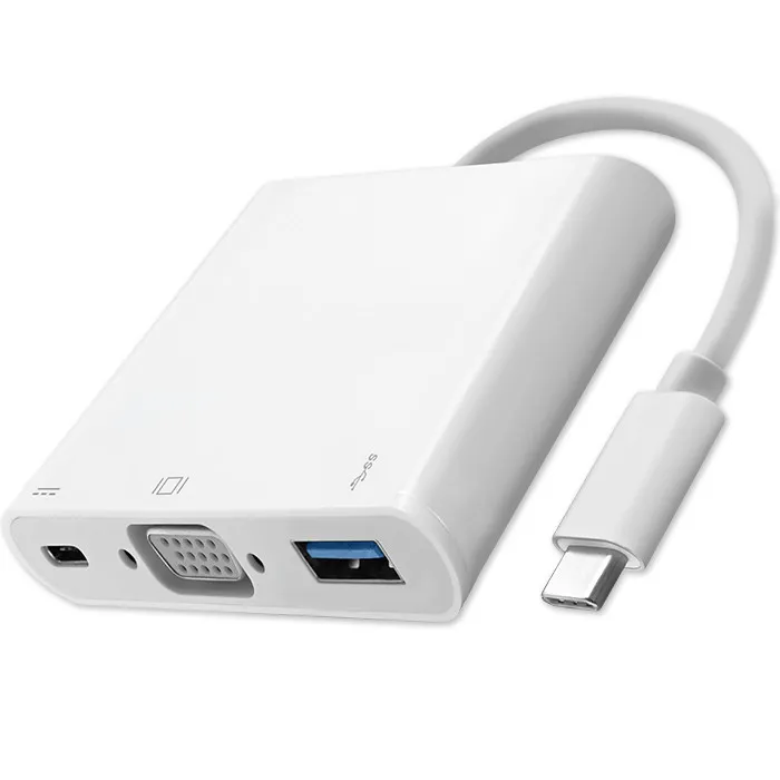 Hub USB Qoltec 50426 Adapter USB-C 3.1 3w1 USB 3.0 VGA USB-C 3.1 PD 92W Biały