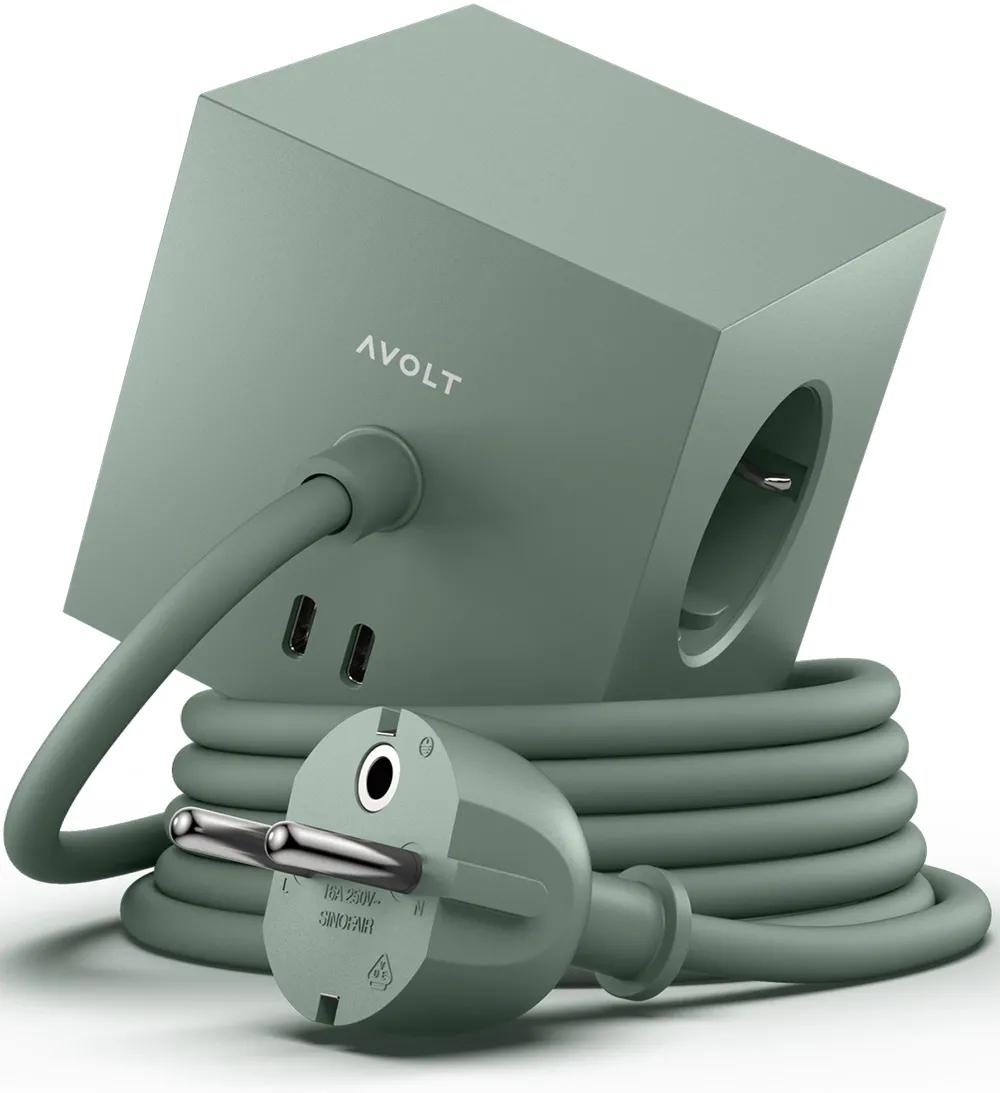 Kostka Avolt 3 gniazda 2x USB-C 1,8m Zielony