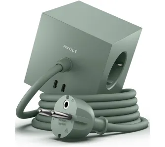 Kostka Avolt 3 gniazda 2x USB-C 1,8m Zielony