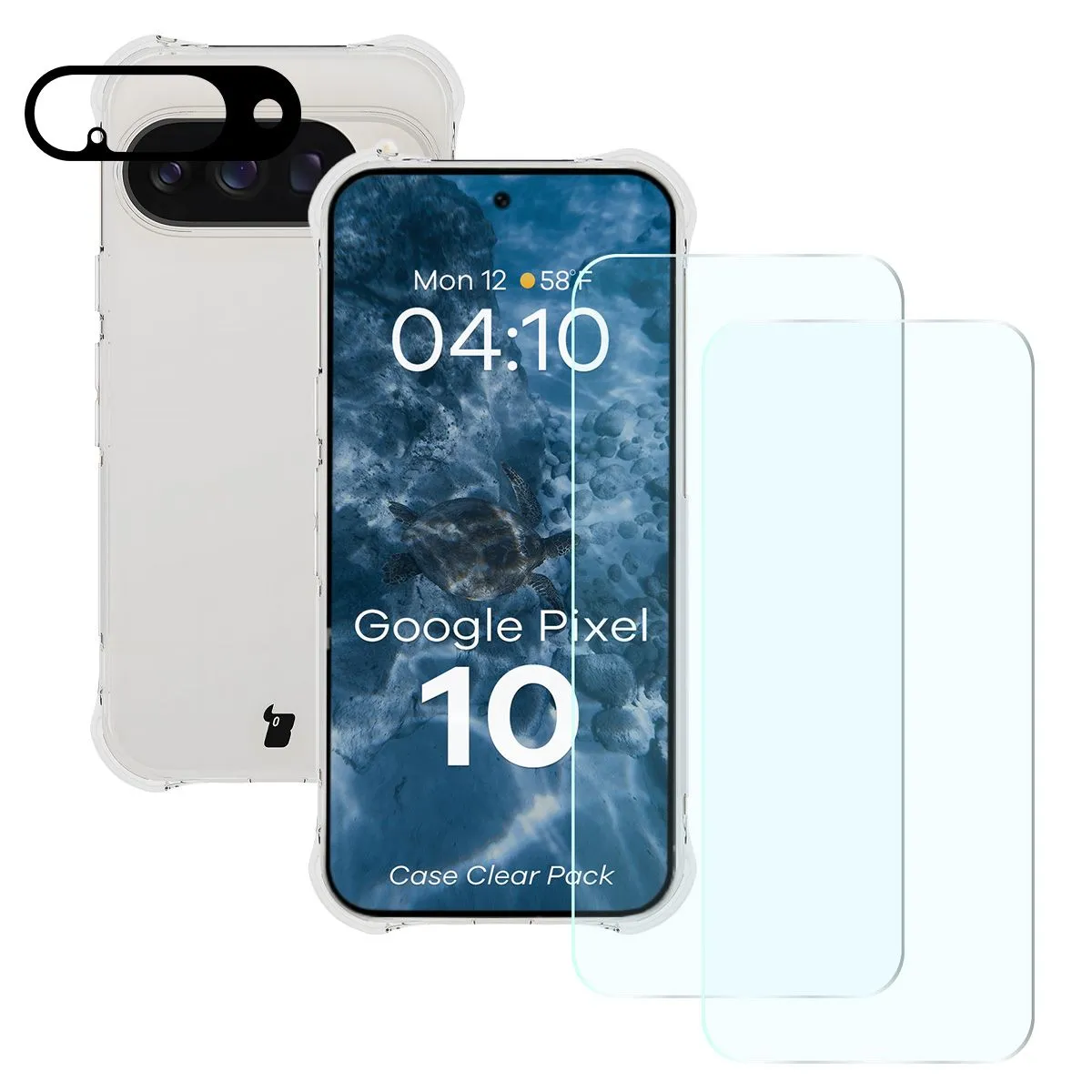 Etui Bizon elastyczne etui + 2x szkło hartowane + szkło na aparat Clear Pack do Google Pixel 10