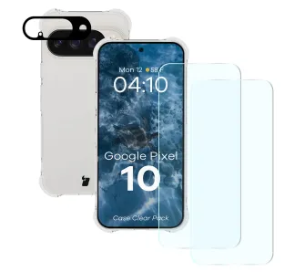 Etui Bizon elastyczne etui + 2x szkło hartowane + szkło na aparat Clear Pack do Google Pixel 10