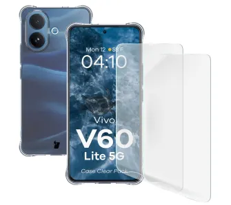 Etui Bizon elastyczne etui + 2x folia ochronna Clear Pack do Vivo V60 Lite 5G