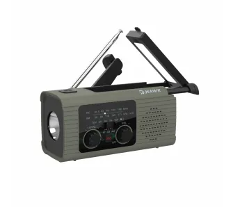 Radioodbiornik Hawk Expedition R10 Na korbkę, Solarne, Latarka, Radio FM Szary