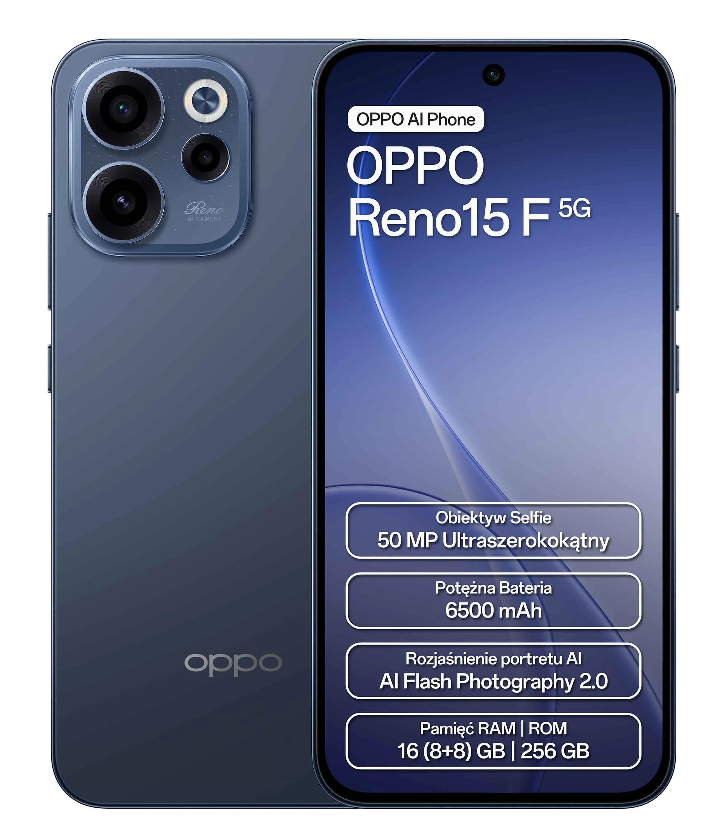 Smartfon OPPO Reno15F 5G 8/256GB 6,57" 120Hz 50Mpix Granatowy