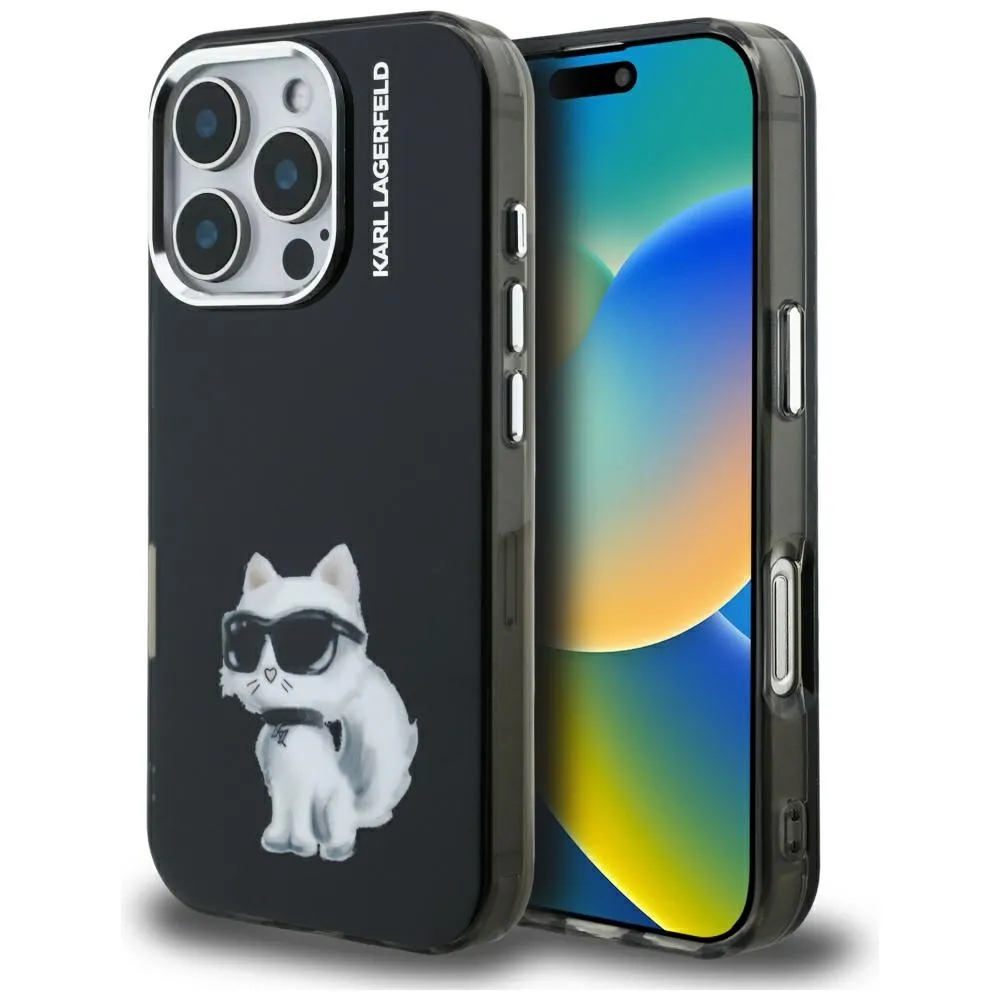 Etui Karl Lagerfeld IML Aquarelle Choupette & Logo do iPhone 16 Pro Max Czarny