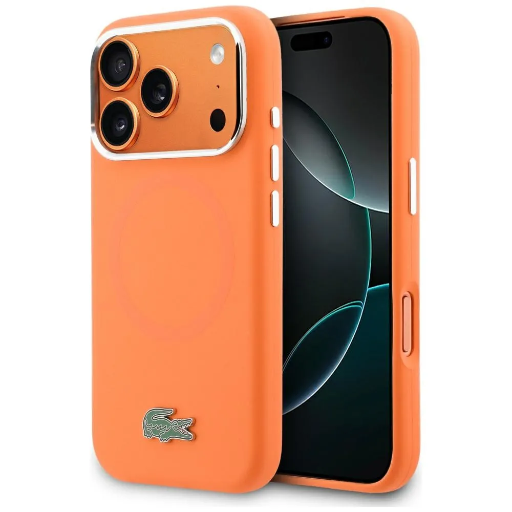 Etui Lacoste HC Silicone Metal Logo MagSafe do iPhone 17 Pro Pomarańczowy