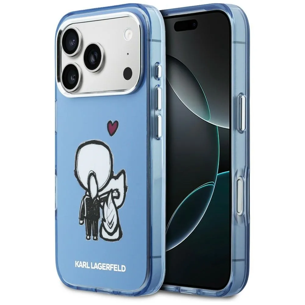 Etui Karl Lagerfeld Karl & Choupette Back MagSafe do iPhone 17 Pro Max Niebieski
