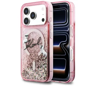 Etui Karl Lagerfeld Liquid Glitter Karl Script Logo MagSafe do iPhone 17 Pro Max Różowy