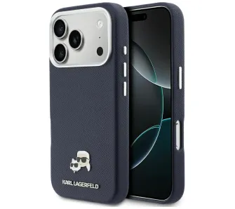 Etui Karl Lagerfeld Karl & Choupette Head Pins Saffiano MagSafe do iPhone 17 Pro Niebieski
