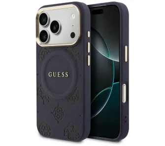 Etui Guess Peony Hot Stamp MagSafe do iPhone 17 Pro Niebieski