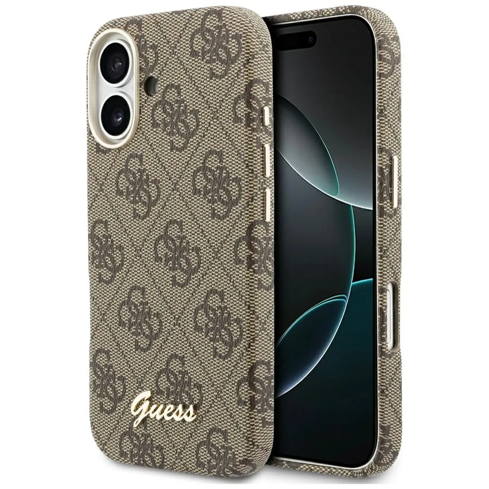 Etui Guess 4G Script MagSafe do iPhone 17 Brązowy