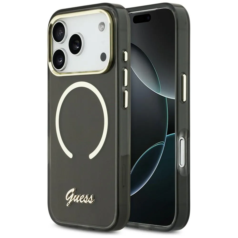 Etui Guess IML Script Metal MagSafe do iPhone 17 Pro Max Czarny