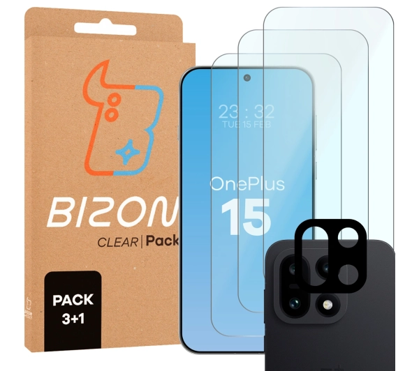 Bizon Szkło + szybka na aparat Glass Clear Pack do OnePlus 15 3 sztuki