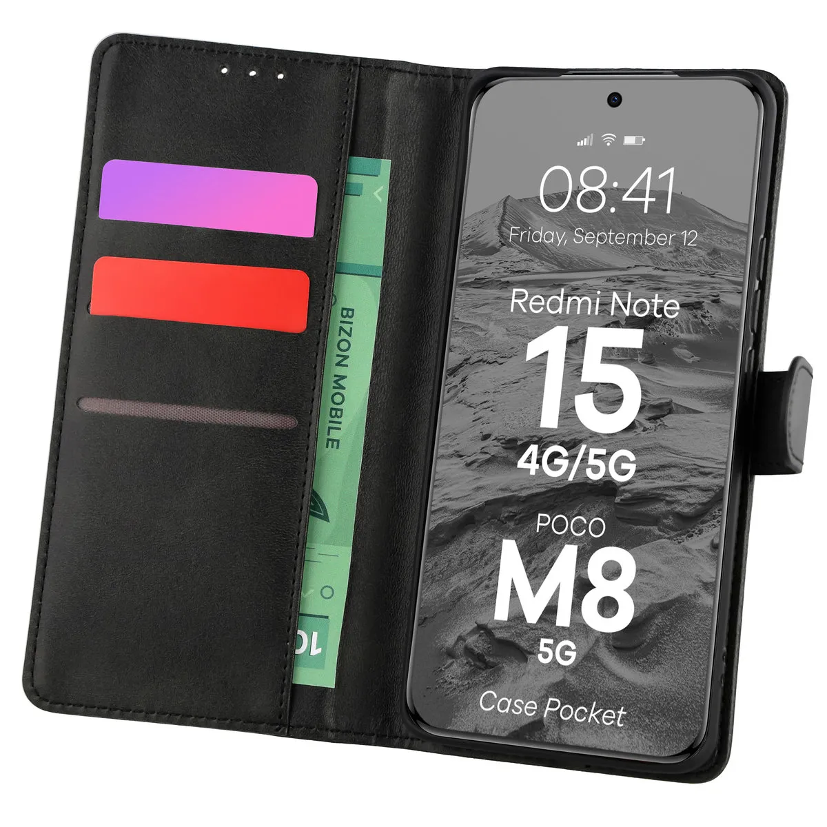 Etui Bizon Case Pocket do Xiaomi Redmi Note 15 / POCO M8 5G Czarny