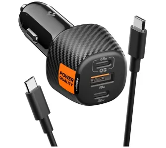 Ładowarka samochodowa Spigen Essential EV1133 2x USB-C USB-A 113W + Kabel USB-C Czarny