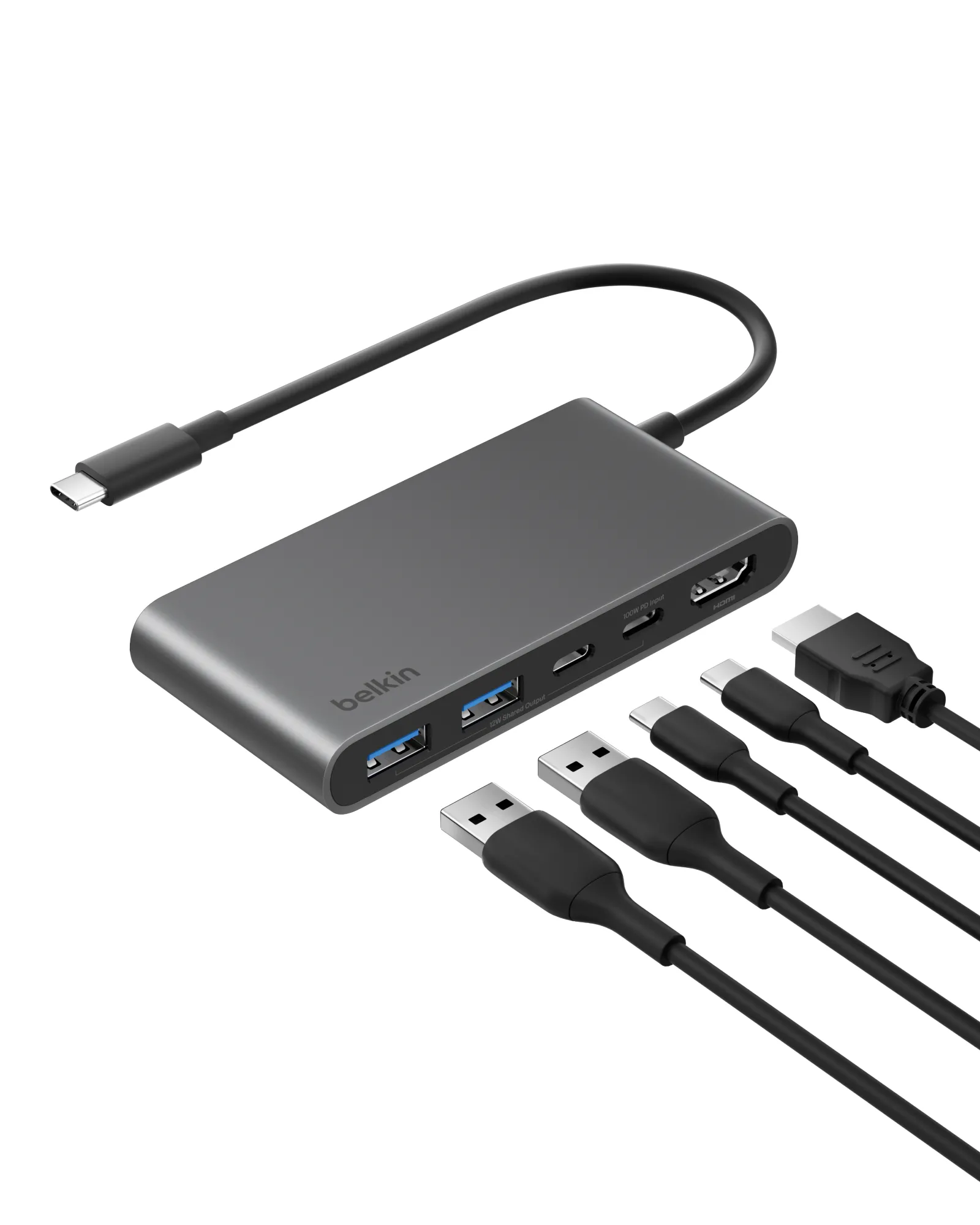 Hub USB Belkin  AVC022HQSGY USB-C, 2 x USB-A, 2 x USB-C PD 100W HDMI 2.0 4K 5Gbps Szary