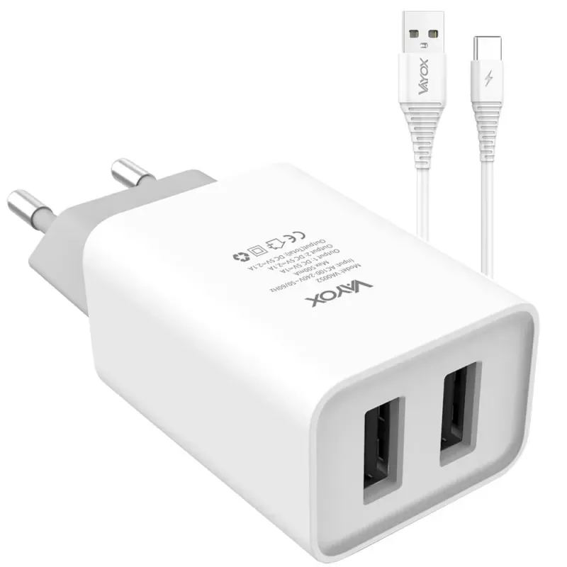 Ładowarka sieciowa Vayox VA0052C 2x USB 2.1A + kabel USB-C 1m
