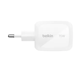 Ładowarka sieciowa Belkin podróżna (EU, UK) GaN 2x USB-C USB-A 70W Biały