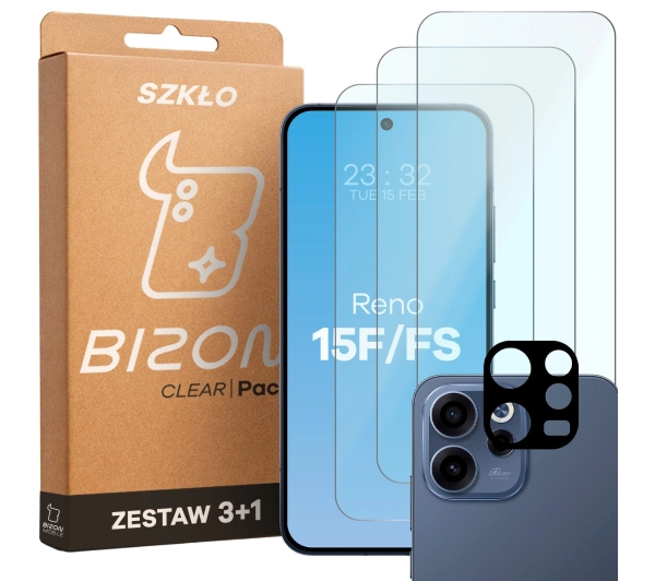 Bizon Szkło + szybka na aparat Glass Clear Pack do Oppo Reno 15 F / FS 3 sztuki