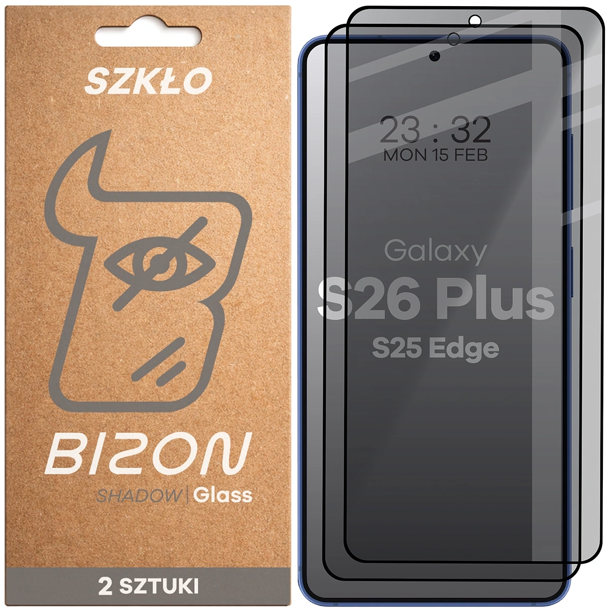 Szkło hartowane Bizon prywatyzujące Glass Clear Shadow Duo do Galaxy S26 Plus / S25 Edge 2 sztuki