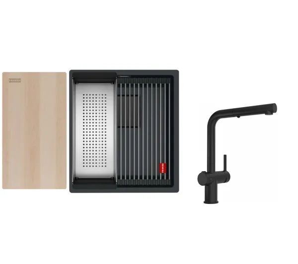 Zlewozmywaki z baterią - Franke Kanon KNG PRO 110-37 Czarny mat + Active L Twist Czarny mat