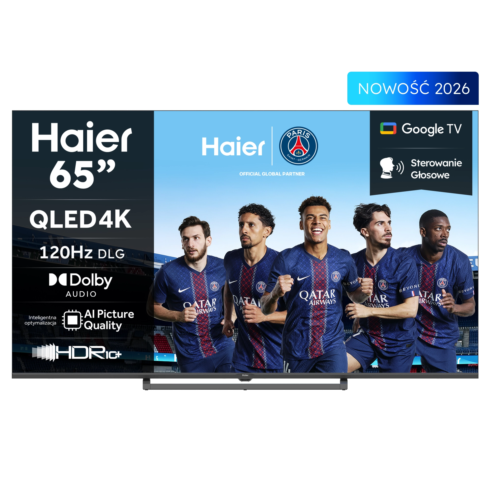 Telewizor Haier H65S80GUX 65" QLED 4K Google TV Funkcje AI Dolby Vision Dolby Audio HDMI 2.1 DVB-T2