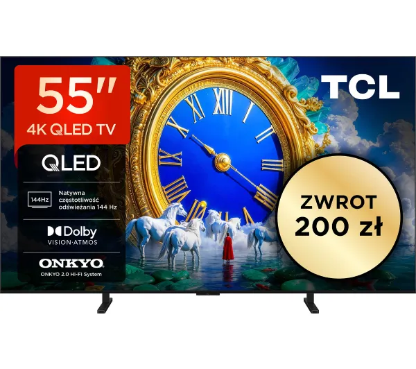 Telewizor TCL 55A400 55" QLED 4K 144Hz Google TV Funkcje AI Dolby Vision Dolby Atmos DTS-X HDMI 2.1 DVB-T2