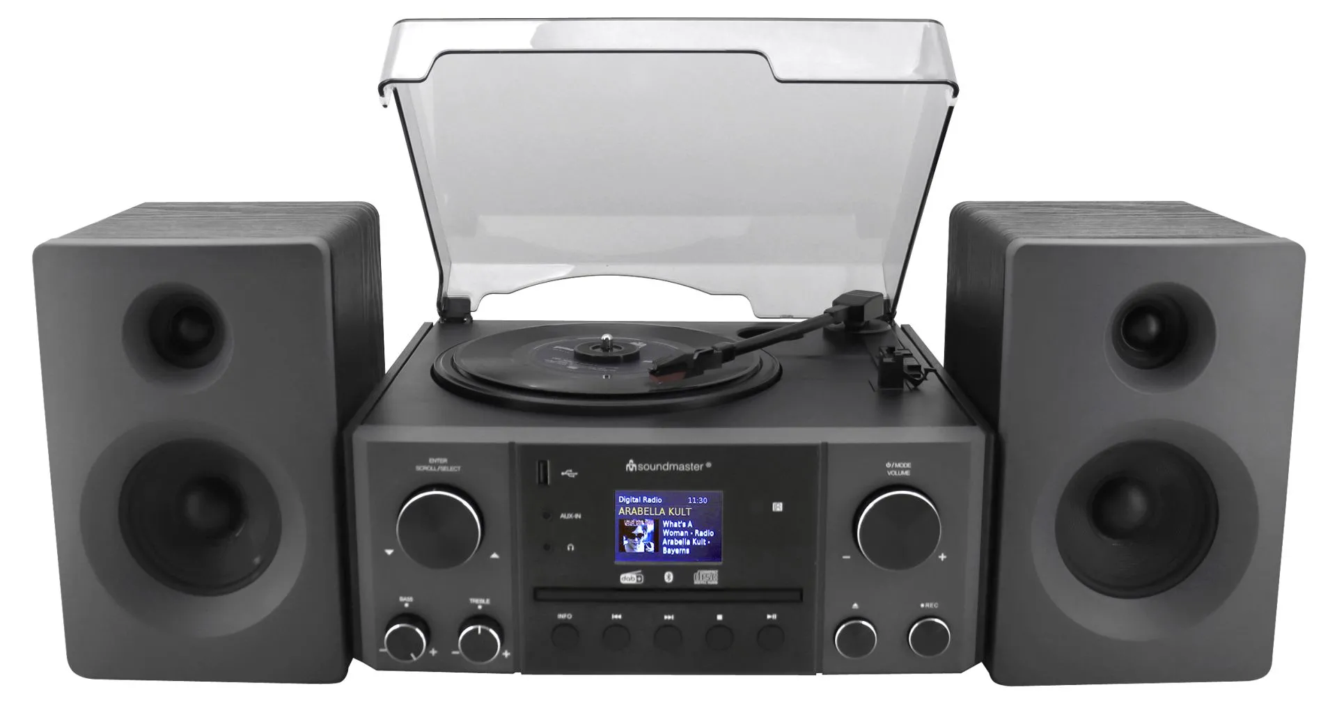 Wieża Soundmaster MCD1950SW 20W Bluetooth Radio FM DAB+ Gramofon Czarny