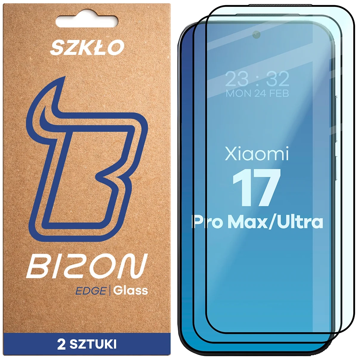 Szkło hartowane Bizon z ramką Glass Edge Duo do Xiaomi 17 Ultra / 17 Pro Max 2 sztuki