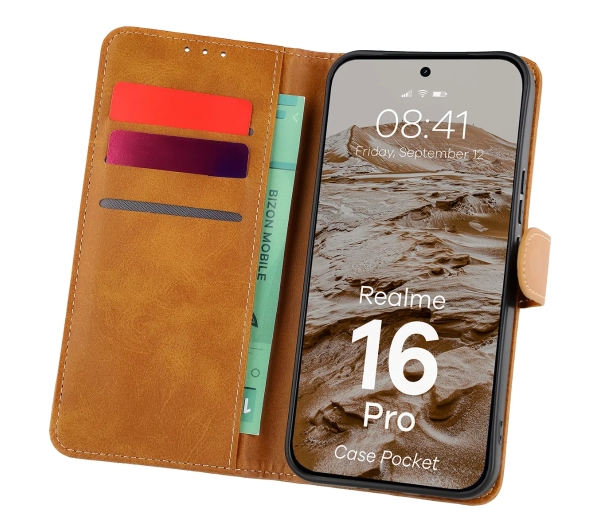 Bizon Case Pocket do Realme 16 Pro 5G Brązowy
