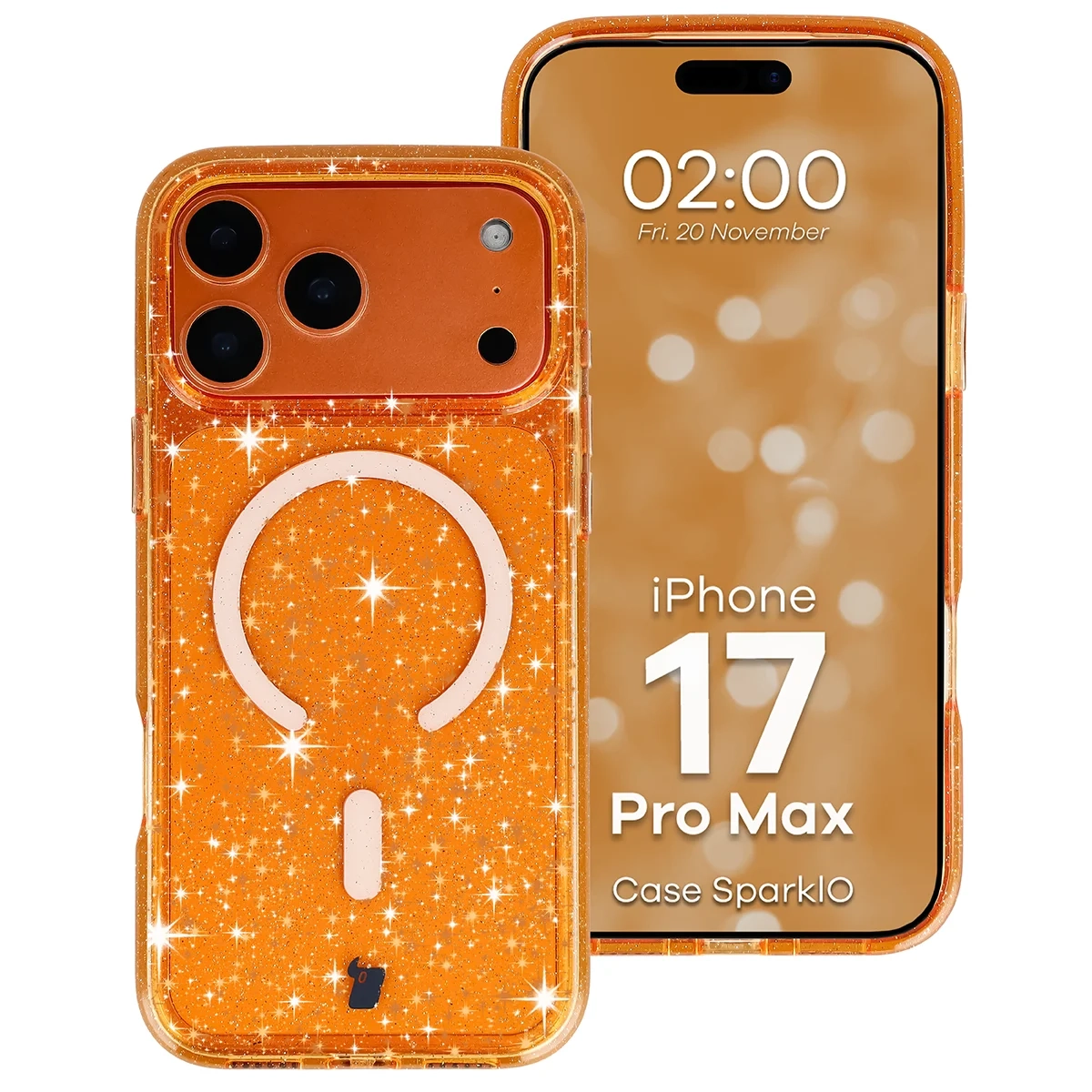 Etui Bizon Case SparklO do iPhone 17 Pro Max / 18 Pro Max Przezroczysto-Pomarańczowy Z Brokatem
