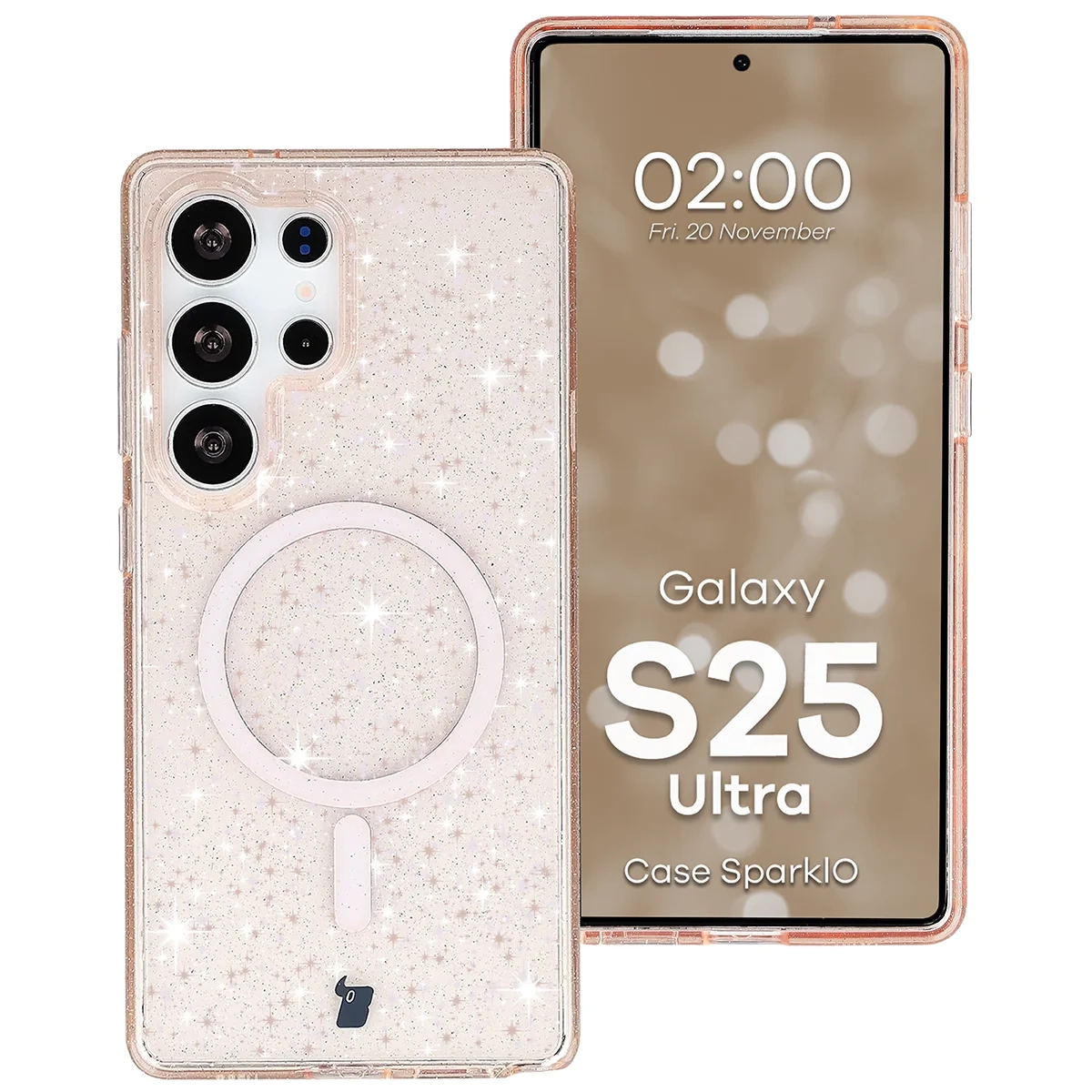 Etui Bizon Case SparklO do Galaxy S25 Ultra Przezroczysto-Jasnopomarańczowe Z Brokatem