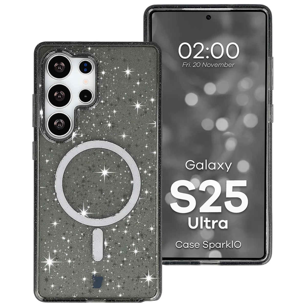 Etui Bizon Case SparklO do Galaxy S25 Ultra Przeźroczysto-czarny z Brokatem