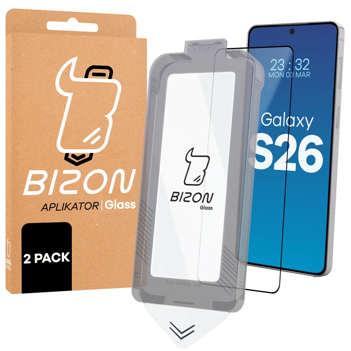 Szkło hartowane Bizon z ramką montażową Glass Aplikator do Galaxy S26