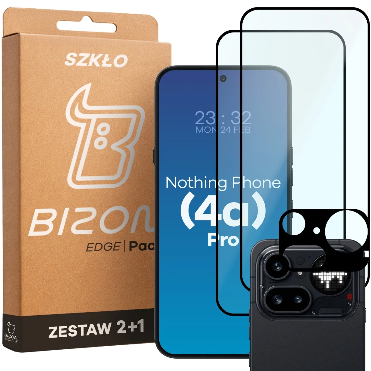 Zestaw ochronny Bizon 2x Szkło + szybka na aparat Glass Edge Pack do Nothing Phone 4a Pro
