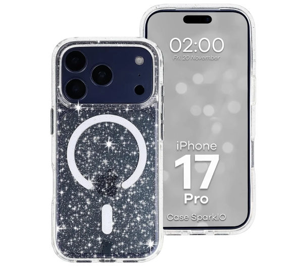Bizon Case SparklO do iPhone 17 Pro Przezroczyste z Brokatem