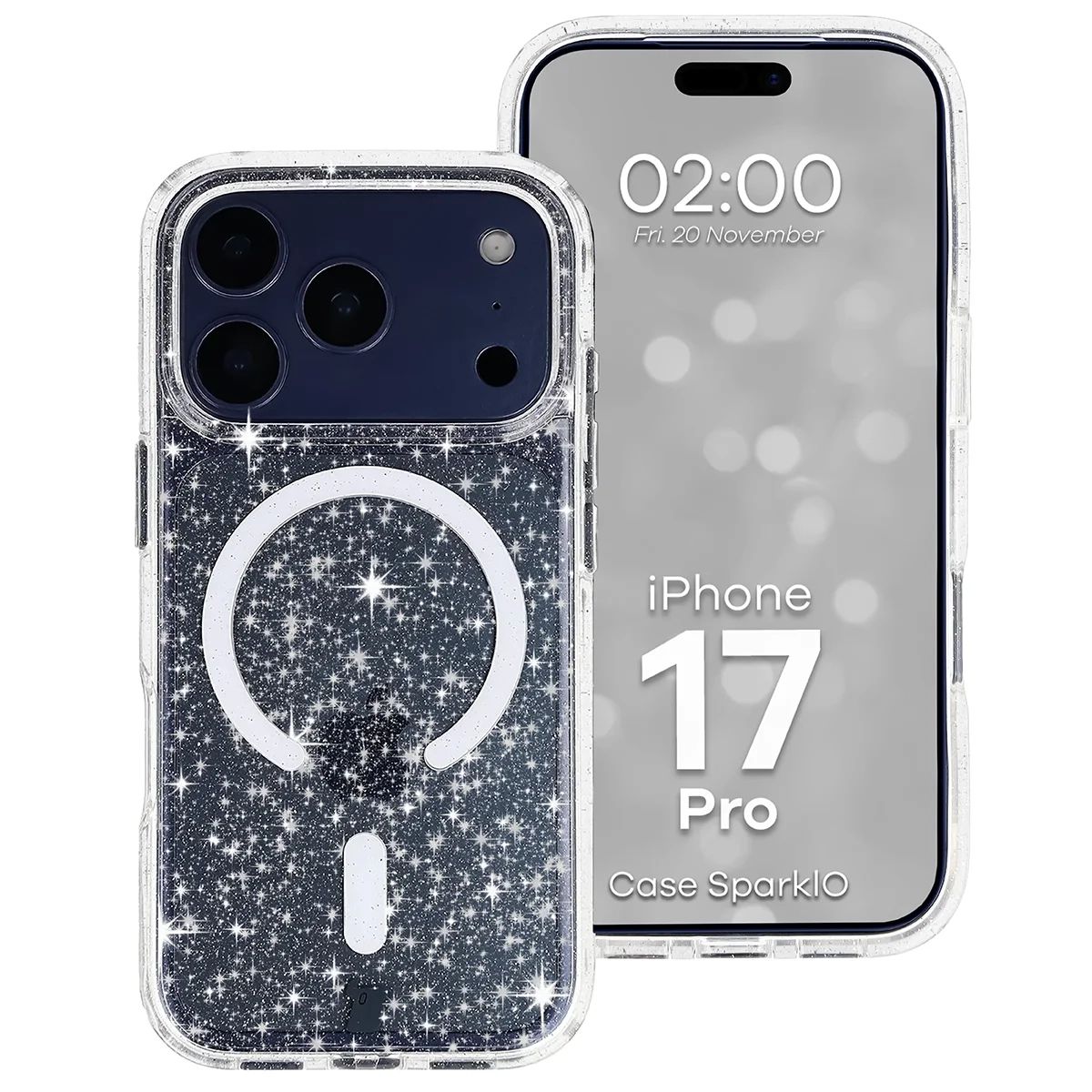 Etui Bizon Case SparklO do iPhone 17 Pro / 18 Pro Przezroczyste z Brokatem