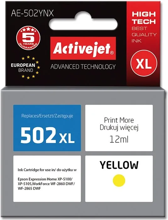 Tusz ActiveJet AE-502YNX (zamiennik 502XL) Żółty 12 ml