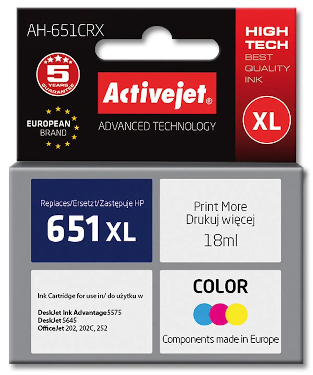 Tusz ActiveJet AH-651CRX (zamiennik 651XL) Kolor 18 ml