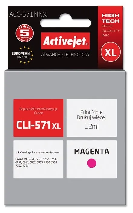 Tusz ActiveJet ACC-571MNX (zamiennik CLI-571XL) Purpurowy 12 ml