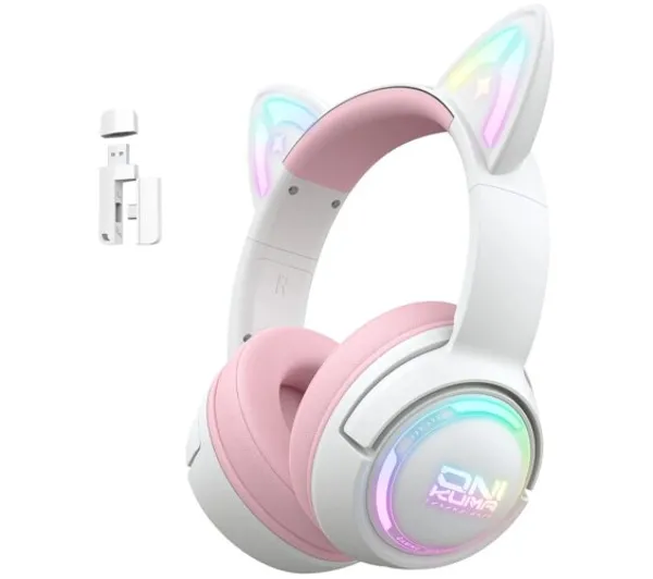Onikuma GT838 Słuchawki Gamingowe Różowe Bezprzewodowe Bt Rgb Kocie Uszy